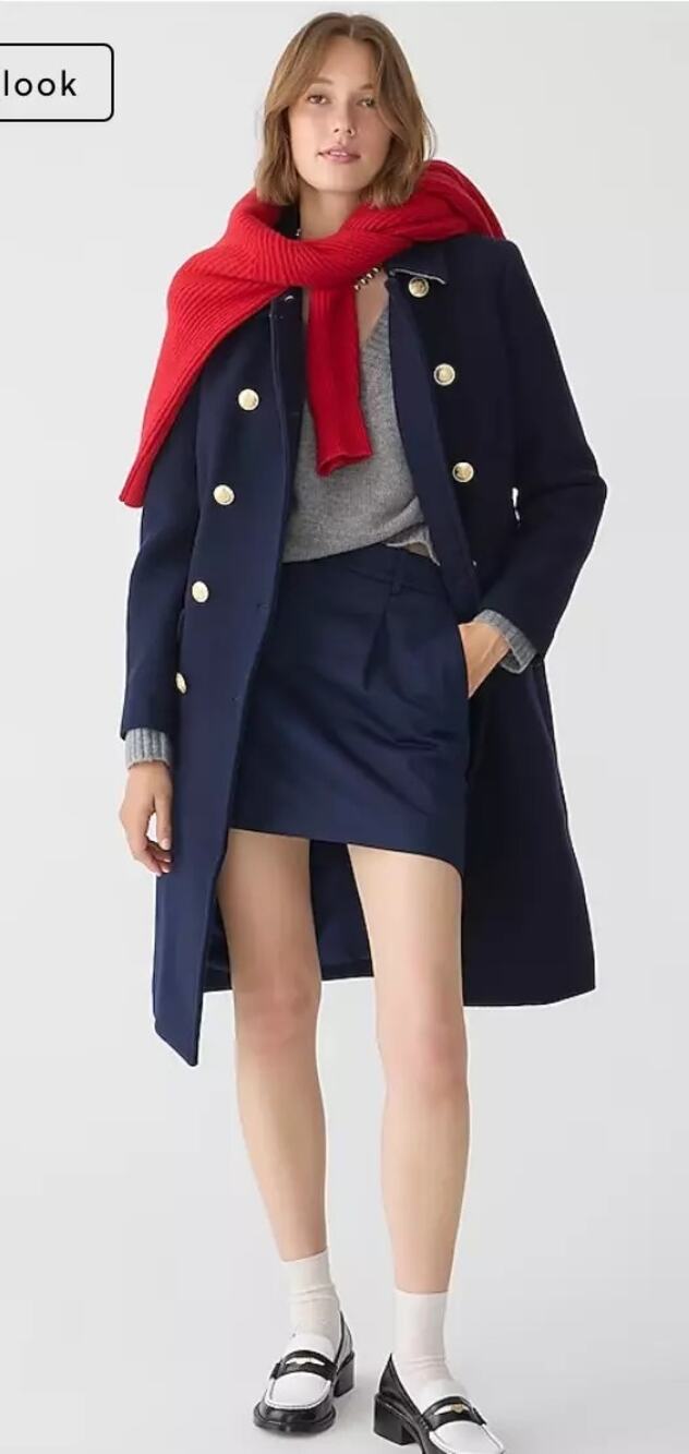 J.Crew $428 Warwick Topcoat Italian Stadium Cloth Wool Blend Navy Coat Size 22